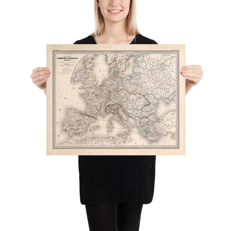 Ancienne carte du Premier Empire français napoléonien par Charles Dyonnet en 1864 - Carte historique européenne 