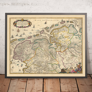 Alte Karte von Friesland und Groningen von Visscher, 1690: Oldenburg, Zwolle, Leeuwarden, Emmen, Kampen 