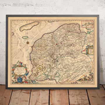 Alte Karte von Friesland von Visscher, 1690: Leeuwarden, Drachten, Heerenveen, Sneek, De Alde Feanen Nationalpark 