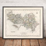 Alte Karte des County Galway von Samuel Lewis, 1844: Athenry, Ballinasloe, Clifden, Gort, Loughrea 