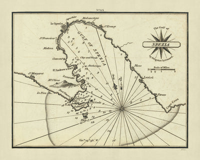 Antigua carta náutica del Golfo de Spezia de Heather, 1802: Porto Venere, Lerici, La Spezia