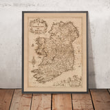 Rara Mappa Antica d'Irlanda di Sir William Petty, 1685: Dublino, Cork, Limerick, Galway, Waterford 
