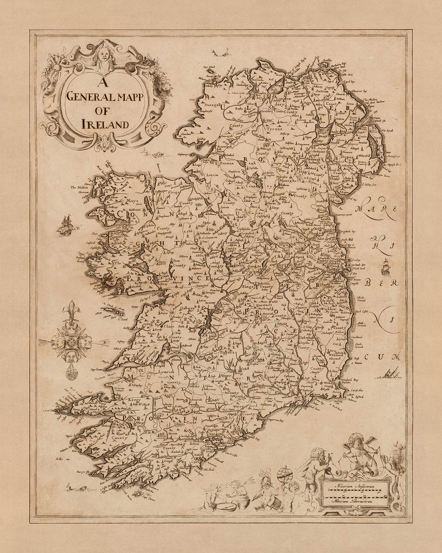 Rare Old Map of Ireland by Sir William Petty, 1685: Dublin, Cork, Limerick, Galway, Waterford