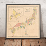 Mappa Geologica Rara del Giappone di Fesca & Harada, 1885: Prima Mappa Geologica, Legenda Dettagliata, Cartografia Pionieristica 