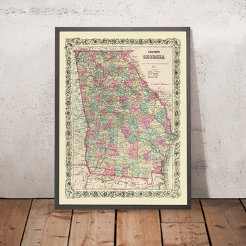 Alte Karte von Georgia von J.H. Colton, 1871: Savannah, Augusta, Columbus, Macon und Athen 