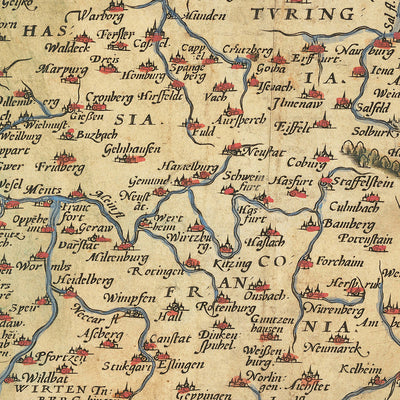 Alte Deutschlandkarte von Ortelius, 1573: Rhein, Elbe, Donau, Alpen, Ostsee