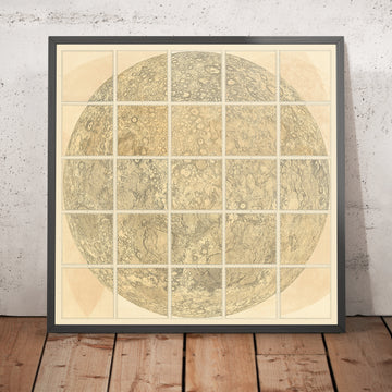 Giant Map of the Moon and its Mountains by Schmidt, 1878: Rare Chart of Craters, Rilles, Elevations