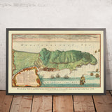 Old Map of Gibraltar by Paul de Rapin, 1745: Town of Gibraltar, Bay of Gibraltar, Strait of Gibraltar, Mediterranean Sea