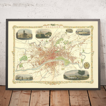 Alte Karte von Glasgow, 1851: Royal Exchange, Universität, Nekropolis, Fluss Clyde, Glasgow Green 