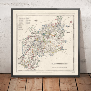 Mappa antica del Gloucestershire di Samuel Lewis, 1844: Bristol, Cheltenham, Cirencester, Stroud, Tewkesbury 
