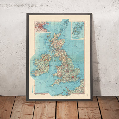 Ancienne carte de la Grande-Bretagne et de l'Irlande, 1967 : Londres, Glasgow, Édimbourg, parc national de Snowdonia, Tamise