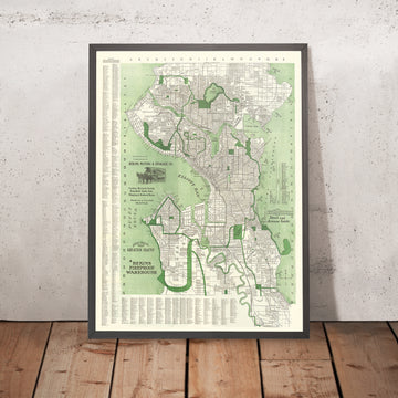 Old Map of Seattle, 1913: Pike Place Market, University of Washington, Green Lake, Lake Washington, Smith Tower