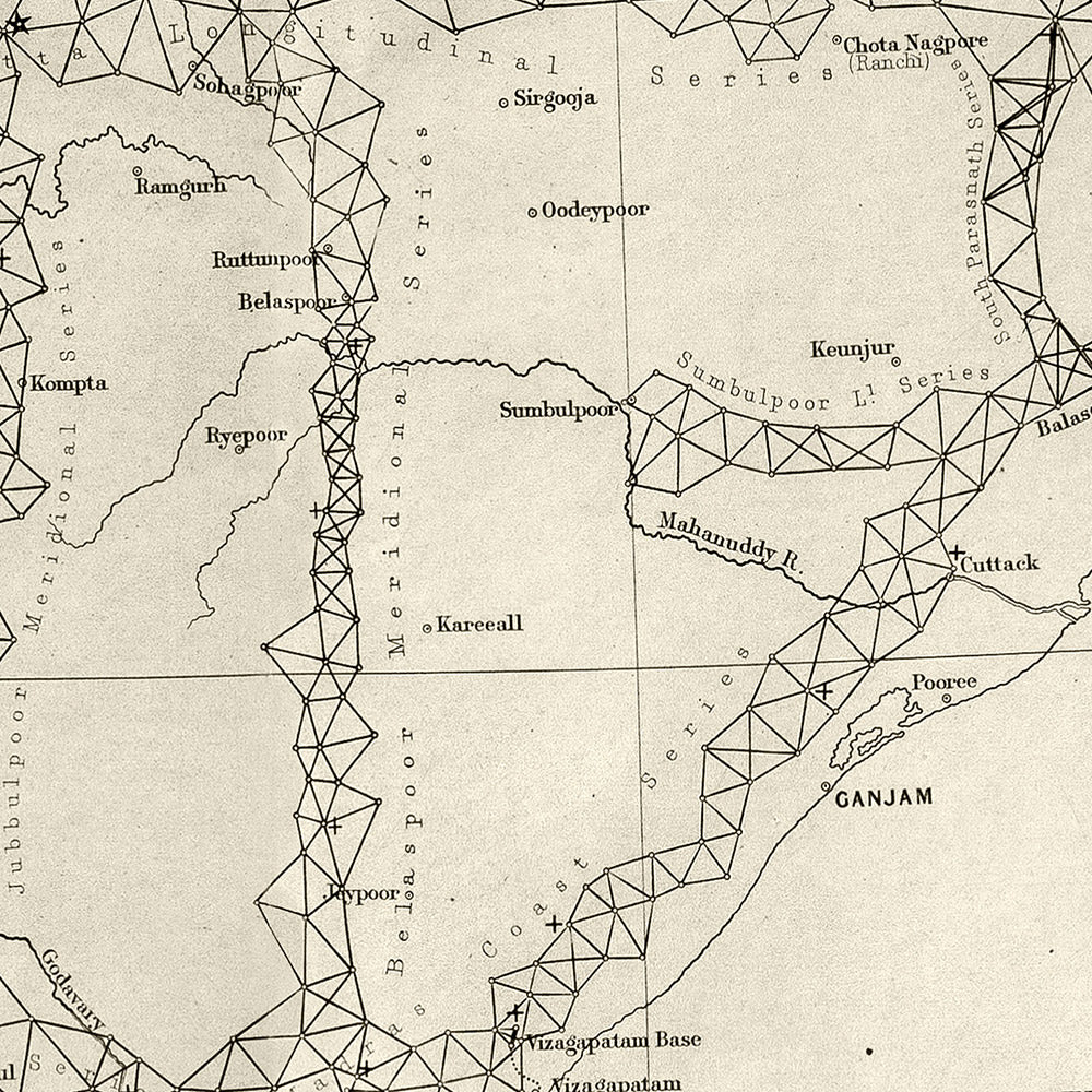 Ancienne carte de l'Inde, 1875 : Baie du Bengale, Himalaya, Mumbai, Delhi, Calcutta