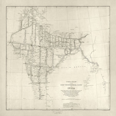 Ancienne carte de l'Inde, 1875 : Baie du Bengale, Himalaya, Mumbai, Delhi, Calcutta