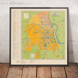 Mapa antiguo de Delhi, 1961: Fuerte Rojo, Qutab Minar, Puerta de la India, Casa del Parlamento, Connaught Place