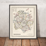 Alte Karte von Herefordshire von Samuel Lewis, 1844: Ledbury, Leominster, Ross-on-Wye, Bromyard, Hay-on-Wye 