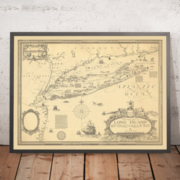 Mappa Storica Antica di Long Island di Clegg, 1925: Città di New York, Sound, Prime Colonie 