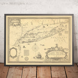 Alte historische Karte von Long Island von Clegg, 1925: New York City, Sound, frühe Siedlungen 