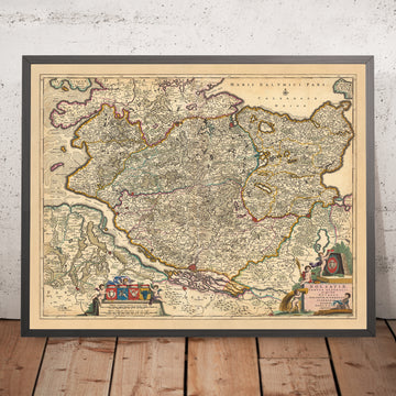 Alte Karte von Holstein von Visscher, 1690: Hamburg, Lübeck, Kiel, Rendsburg, Neumünster 