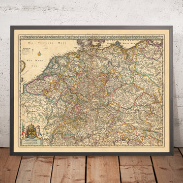 Alte Karte des Heiligen Römischen Reiches von Nicolaes Visscher II, 1690: Paris, Berlin, Brüssel, Amsterdam, Wien 