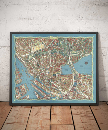 Vecchia mappa di Amburgo nel 1964 di Hermann Bollman - Binnenalster, laghi dell&