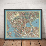 Ancienne carte de Hambourg en 1964 par Hermann Bollman - Binnenalster, Alster Lakes, Heiligengeistfeld, Planten un Blomen, Central Station