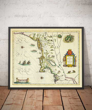 Mappa antica dei Nuovi Paesi Bassi e della Nuova Inghilterra nel 1640 di Willem Blaeu - Manhattan, Providence, New York, Boston, New Jersey 