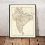 Alte Karte von Indien, Pakistan und Bangladesch von Arrowsmith, 1857: Ceylon, Tibet, Nepal, Himalaya, Gangesebene 