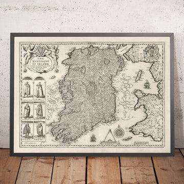 Alte Karte von Irland, Éireann 1611 von John Speed - Monochrome Antike Vintage Karte 