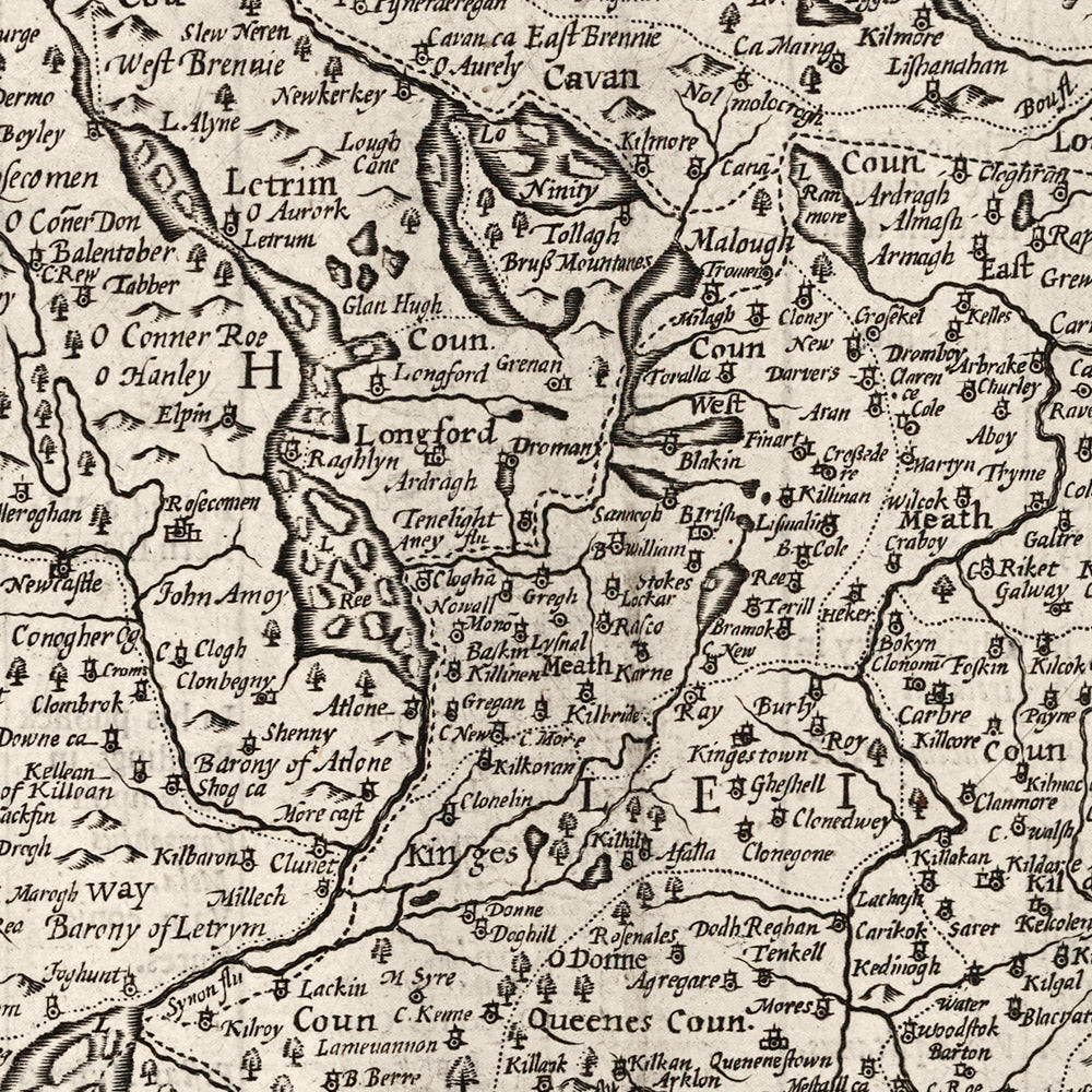 Old Map of Ireland, Éireann 1611 by John Speed - Monochrome Antique Vintage Map