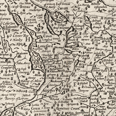 Old Map of Ireland, Éireann 1611 by John Speed - Monochrome Antique Vintage Map