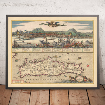 Mapa antiguo de Creta de Visscher, 1690: Chania, Heraklion, Agios Nikolaos, Rethimno, Montañas Blancas