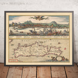 Ancienne carte de Crète par Visscher, 1690 : La Canée, Héraklion, Agios Nikolaos, Réthymnon, Montagnes Blanches