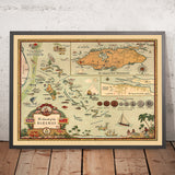 Mapa antiguo de las Bahamas, 1951: Mapa pictórico de Nassau, Nueva Providencia y la vida bahameña 