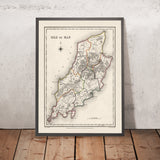 Alte Karte der Isle of Man von Samuel Lewis, 1844: Douglas, Ramsey, Peel, Castletown und Port Erin 