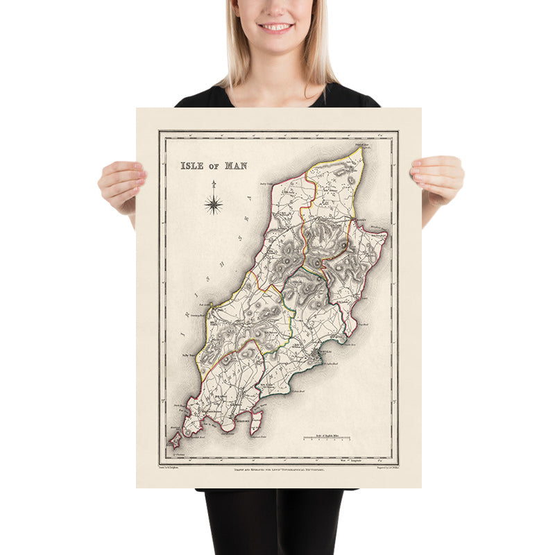 Old Map of Isle of Man by Samuel Lewis, 1844: Douglas, Ramsey, Peel, Castletown, and Port Erin