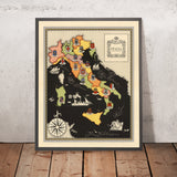 Vecchia mappa pittorica delle capitali regionali d'Italia, 1938: Stemma della città, Roma, Milano, Firenze, Venezia, Napoli, ecc. 