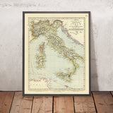 Mappa del vino antico d'Italia, 1883: viticoltura rossa e bianca, Roma, Napoli, Venezia, Monte Etna, Monti Appennini 
