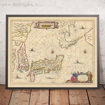 Ancienne carte du Japon et de la Corée par Visscher, 1690 : Tokyo, Osaka, Sapporo, Pyongyang, Mont Fuji