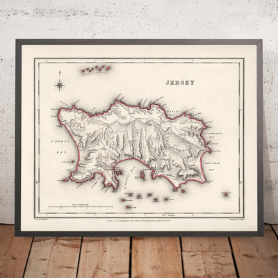 Ancienne carte de Jersey par Samuel Lewis, 1844 : Saint-Hélier, Saint-Brélade, Saint-Clément, Saint-Jean, Saint-Laurent