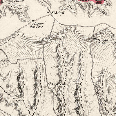 Ancienne carte de Jersey par Samuel Lewis, 1844 : Saint-Hélier, Saint-Brélade, Saint-Clément, Saint-Jean, Saint-Laurent