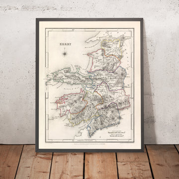 Alte Karte des County Kerry von Samuel Lewis, 1844: Tralee, Killarney, Dingle, Kenmare und Listowel 