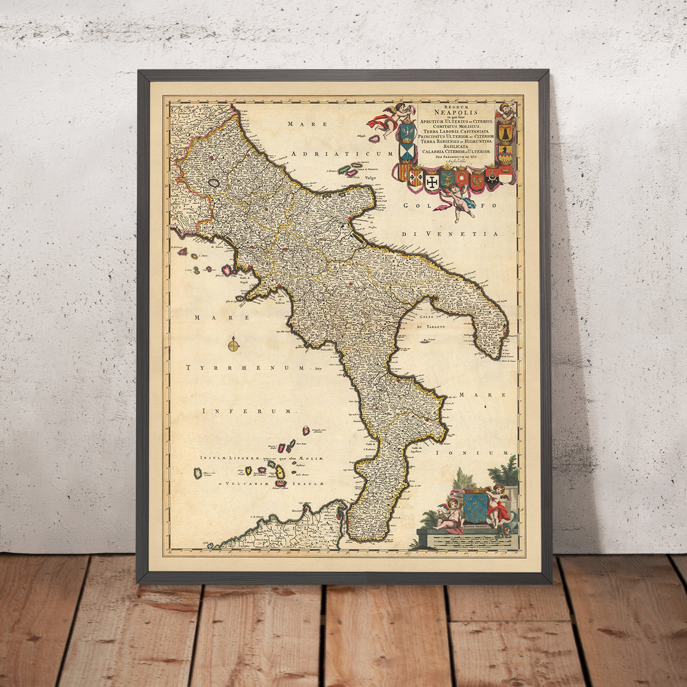 Alte Karte des Königreichs Neapel von Visscher, 1690: Neapel, Bari, Messina, Salerno, Parco Nazionale del Gargano