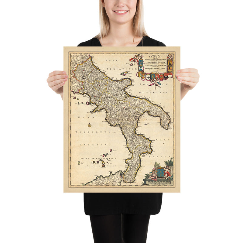 Alte Karte des Königreichs Neapel von Visscher, 1690: Neapel, Bari, Messina, Salerno, Parco Nazionale del Gargano