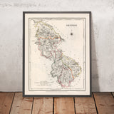 Alte Karte des County Leitrim von Samuel Lewis, 1844: Carrick-on-Shannon, Manorhamilton, Drumshanbo, Dromahair, Lough Allen 
