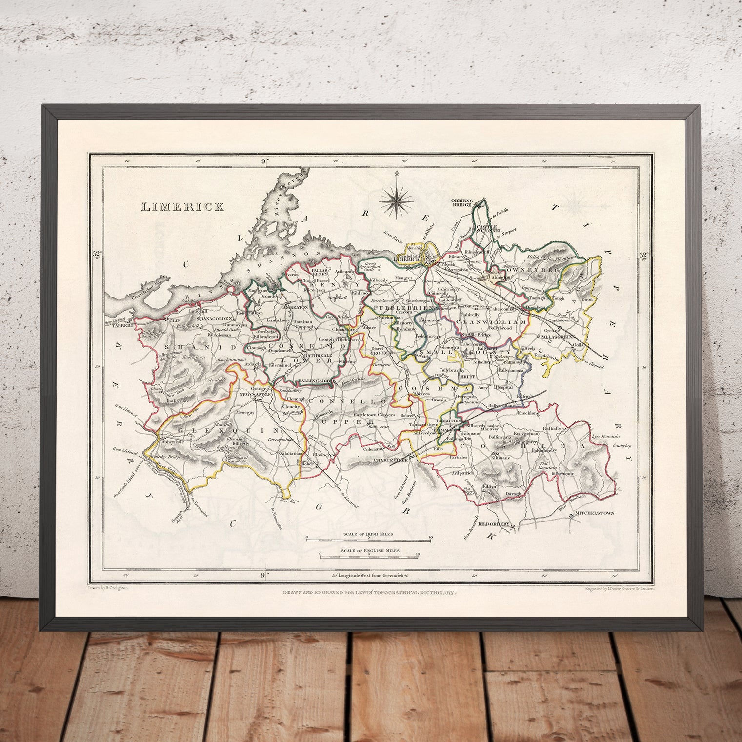 Alte Karte von County Limerick von Samuel Lewis, 1844: Adare, Askeaton ...