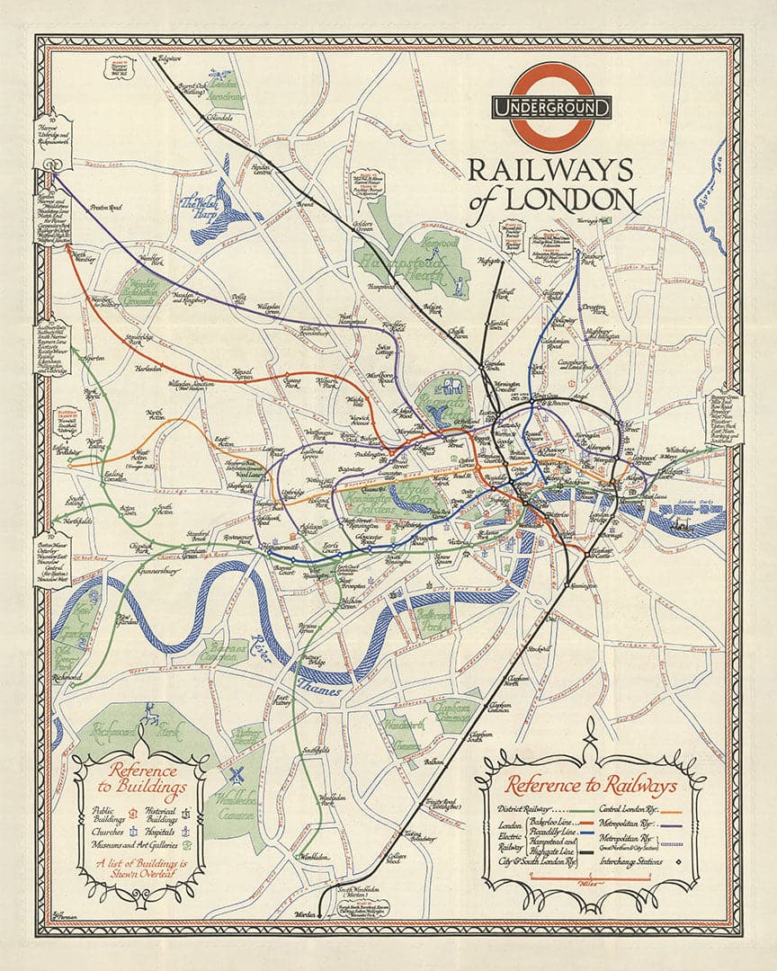 Rare Old London Underground Tube Map, 1928 - Covent Garden, Piccadilly Circus, Central & District Line