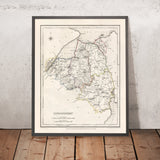 Alte Karte des County Londonderry von Samuel Lewis, 1844: Coleraine, Limavady, Magherafelt, Portstewart und die Sperrin-Berge 