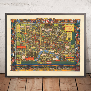 Alter bildlicher Stadtplan von London von British Railways & Kerry Lee, 1953: Tower of London, Parlament, Buckingham Palace, St. Paul&