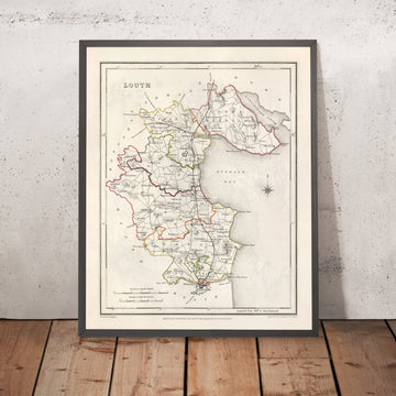 Mappa antica della Contea di Louth di Samuel Lewis, 1844: Dundalk, Drogheda, Ardee, Carlingford, Penisola di Cooley 